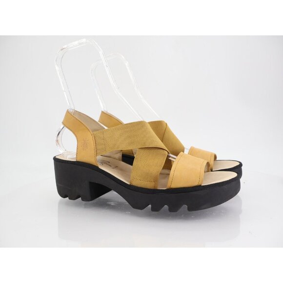 Fly London Taji Sandal Size 42 11 Mustard Yellow Slingback Platform Chunky Block - Picture 1 of 12